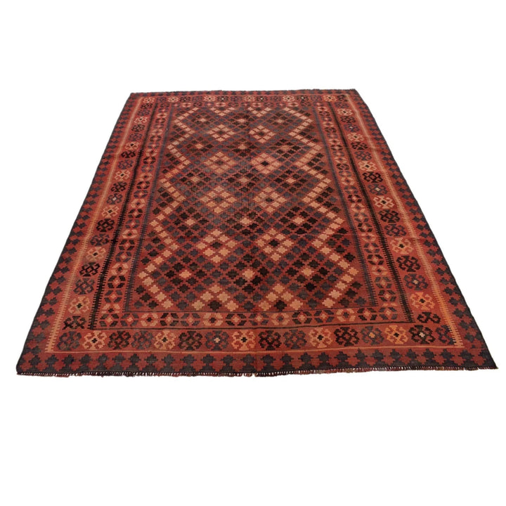 Red Afghan Kilim Rug 5' 10" x 7' 7" Flat-Weave | No. AL17262