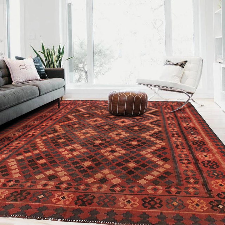 Red Afghan Kilim Rug 5' 10" x 7' 7" Flat-Weave | No. AL17262