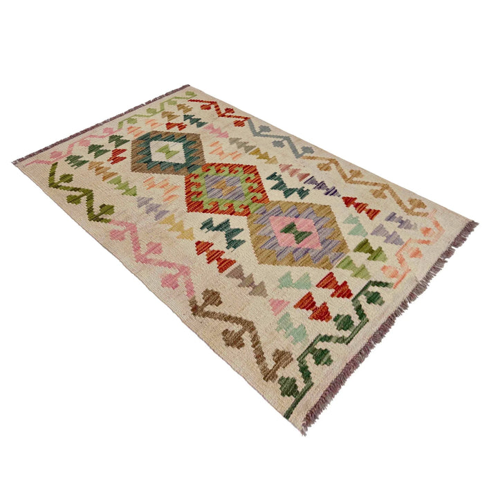 Afghan Vegetable Kilim Rug 2' 7" x 4' 1" Flat-Weave | No. AL172936