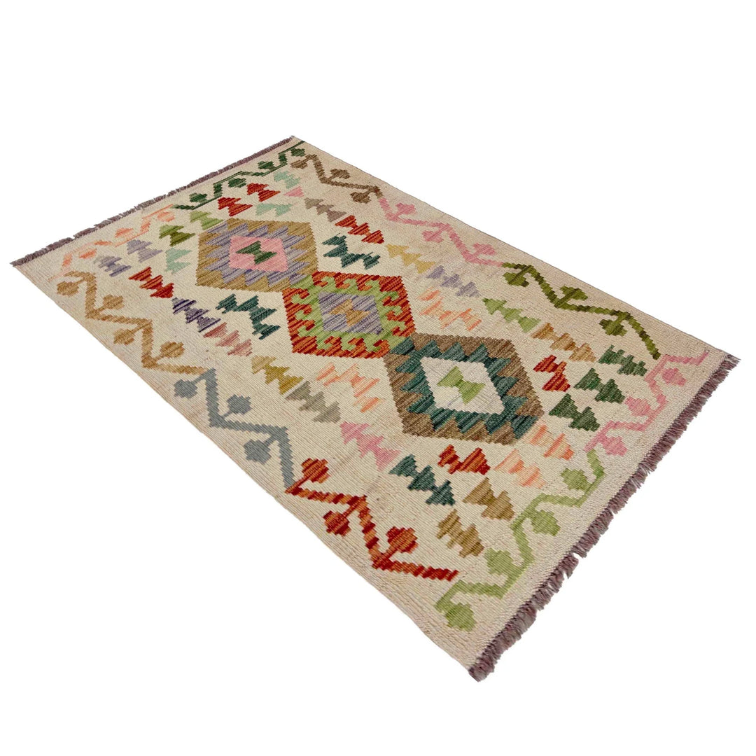 Afghan Vegetable Kilim Rug 2' 7" x 4' 1" Flat-Weave | No. AL172936