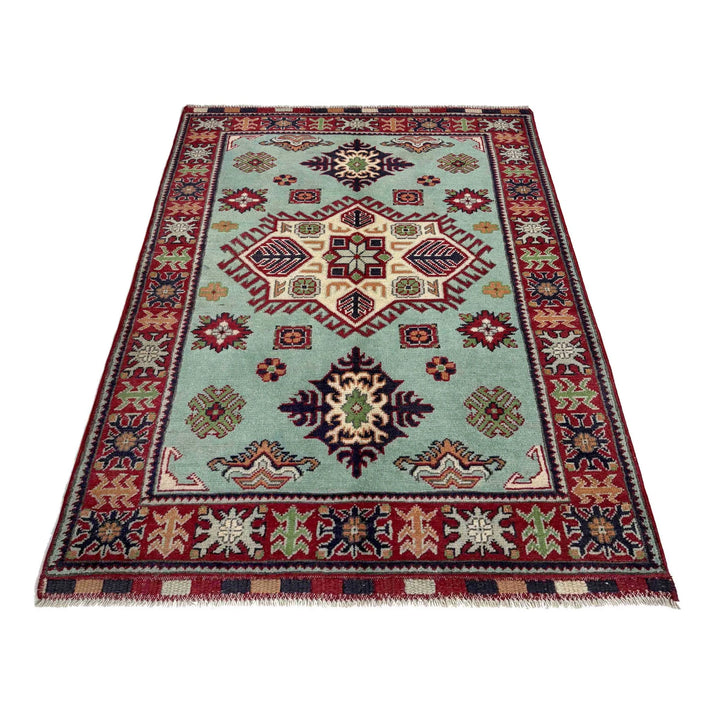 Blue Afghan Kazak Rug 3' 2" x 4' 9" Hand-Knotted | No. AL17304