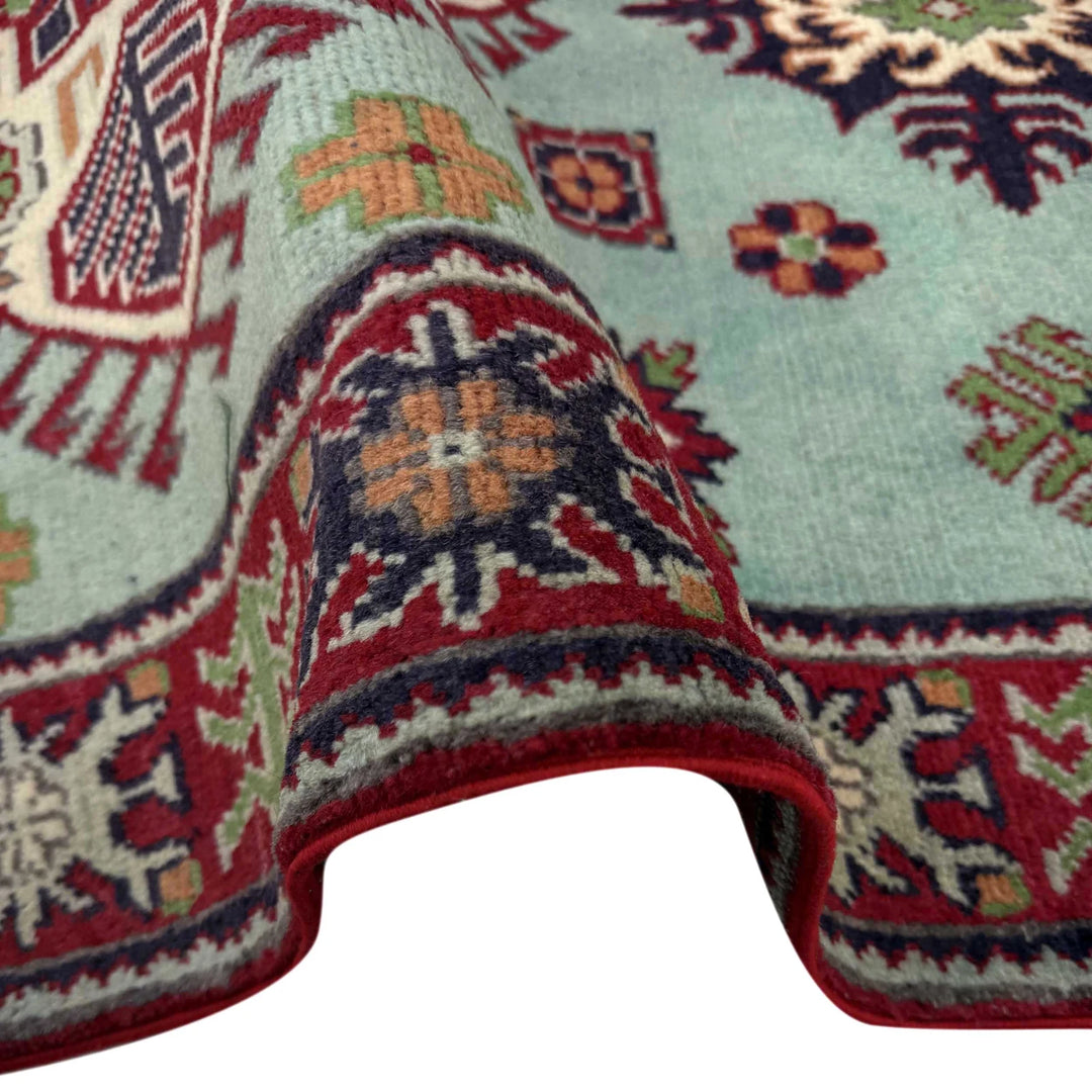 Blue Afghan Kazak Rug 3' 2" x 4' 9" Hand-Knotted | No. AL17304