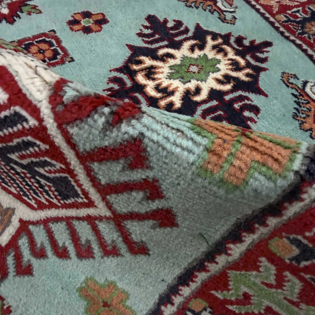 Blue Afghan Kazak Rug 3' 2" x 4' 9" Hand-Knotted | No. AL17304