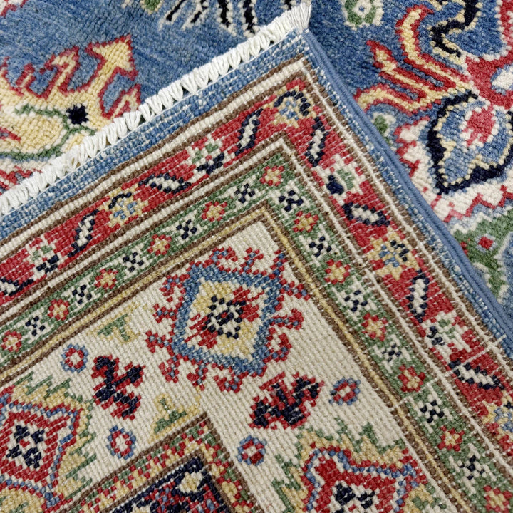 Blue Afghan Kazak Rug 4' 0" x 6' 1" Hand-Knotted | No. AL17305