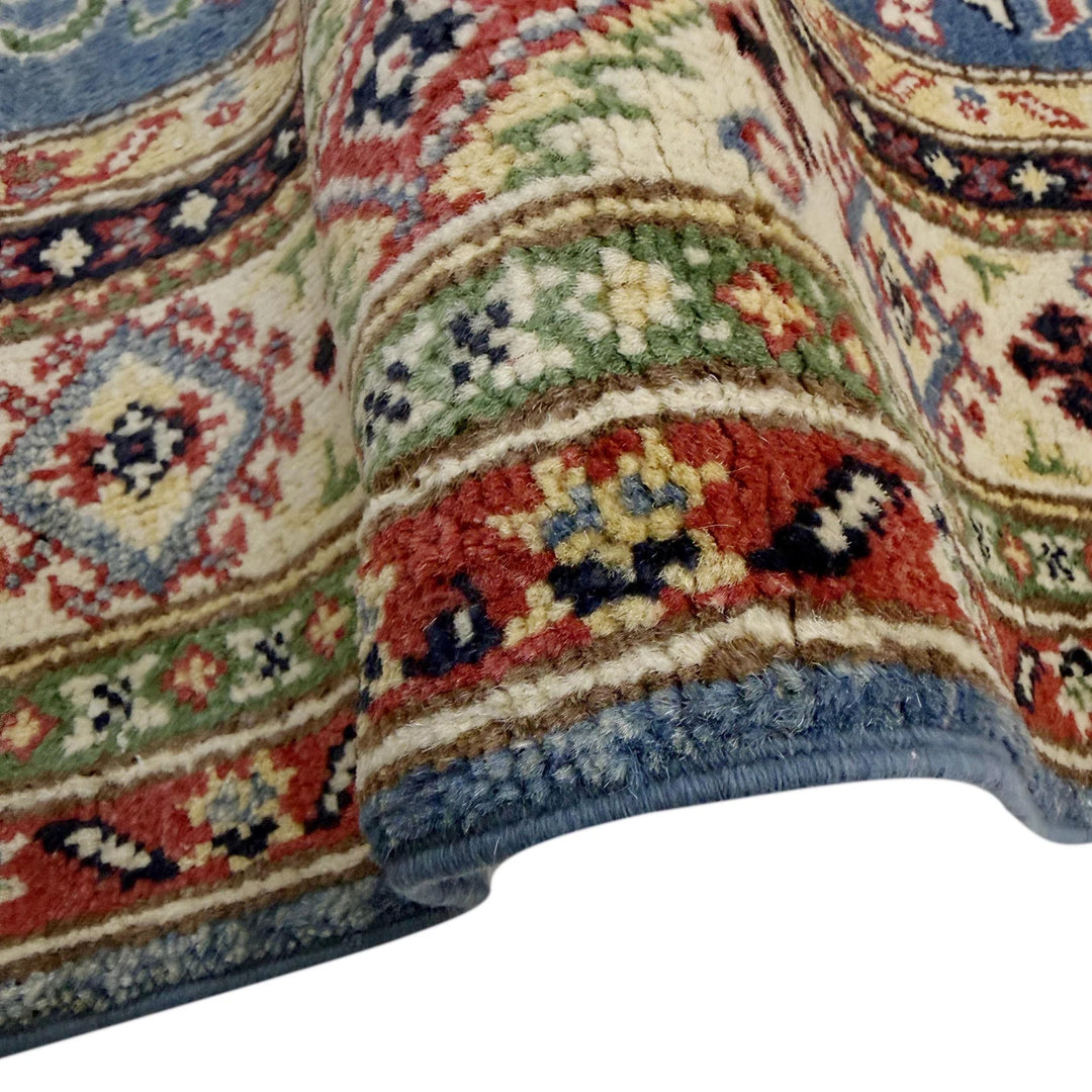 Blue Afghan Kazak Rug 4' 0" x 6' 1" Hand-Knotted | No. AL17305