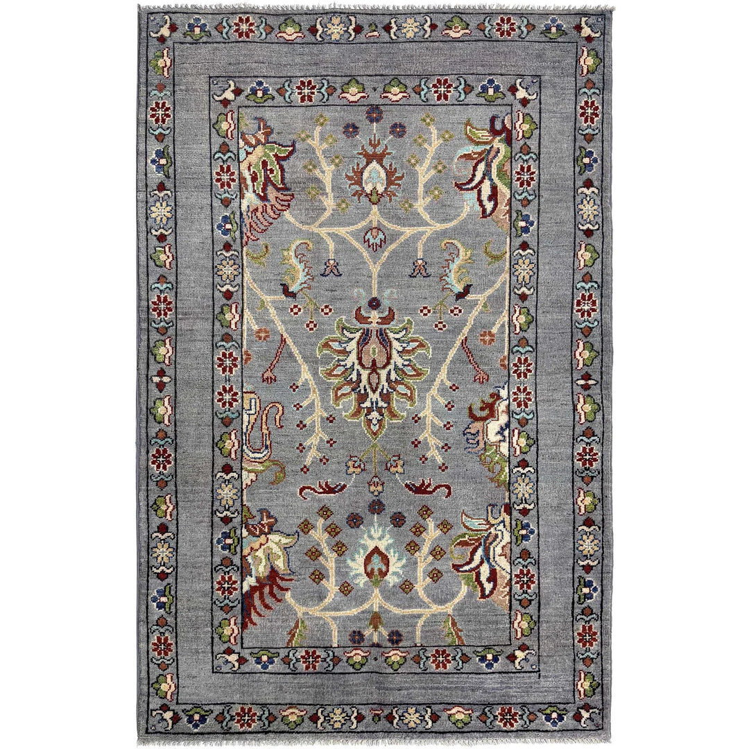 Gray Afghan Sultani Rug 3' 7" x 5' 10" Hand-Knotted | No. AL17316