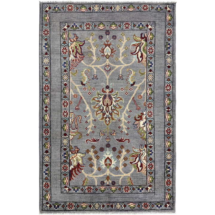Gray Afghan Sultani Rug 3' 7" x 5' 10" Hand-Knotted | No. AL17316