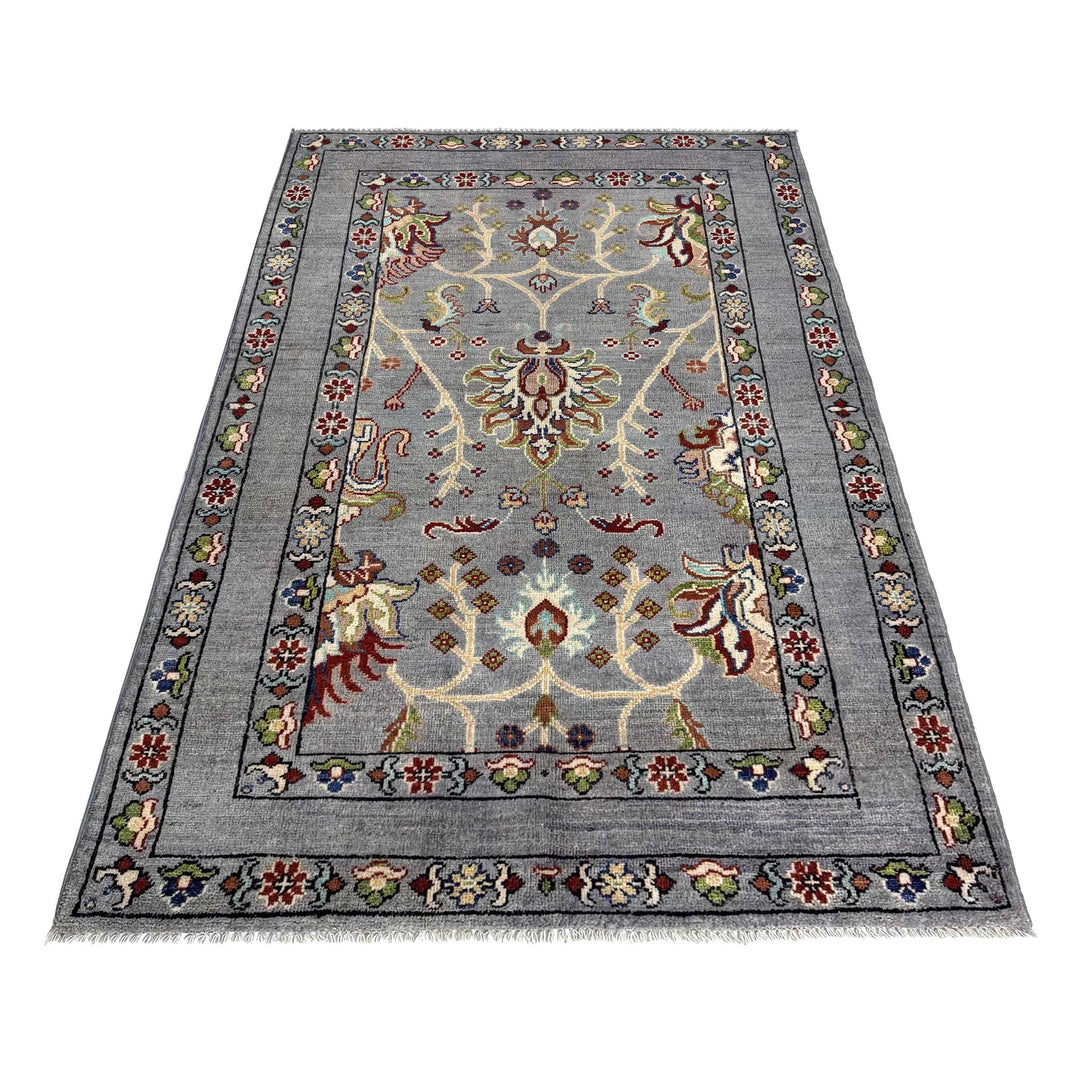 Gray Afghan Sultani Rug 3' 7" x 5' 10" Hand-Knotted | No. AL17316