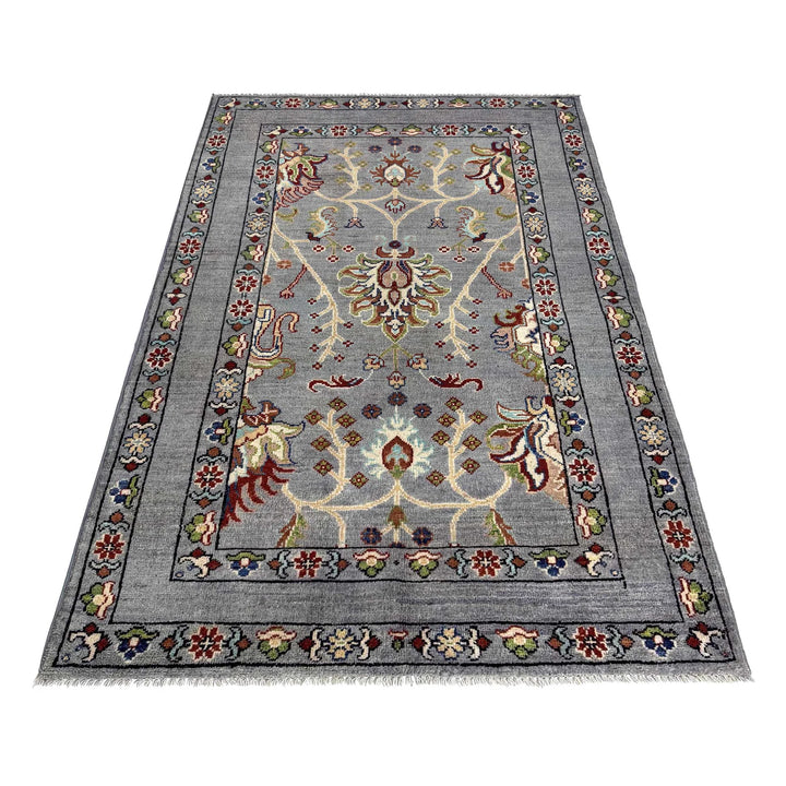 Gray Afghan Sultani Rug 3' 7" x 5' 10" Hand-Knotted | No. AL17316