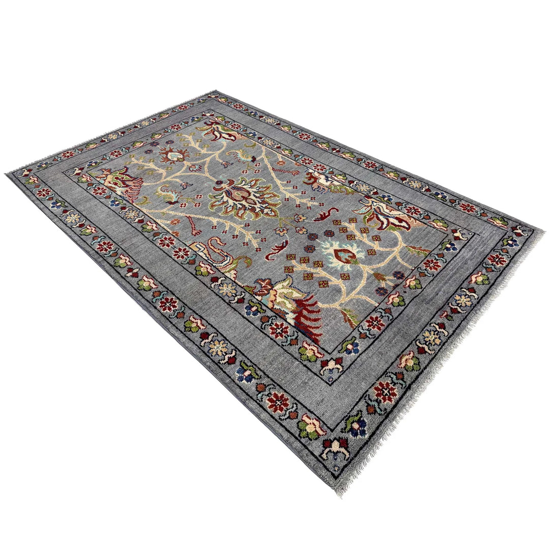 Gray Afghan Sultani Rug 3' 7" x 5' 10" Hand-Knotted | No. AL17316
