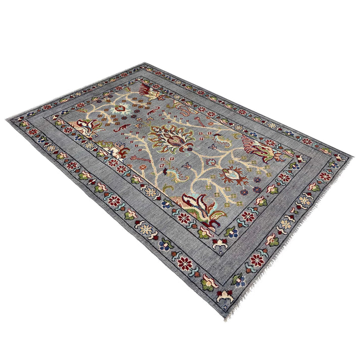 Gray Afghan Sultani Rug 3' 7" x 5' 10" Hand-Knotted | No. AL17316
