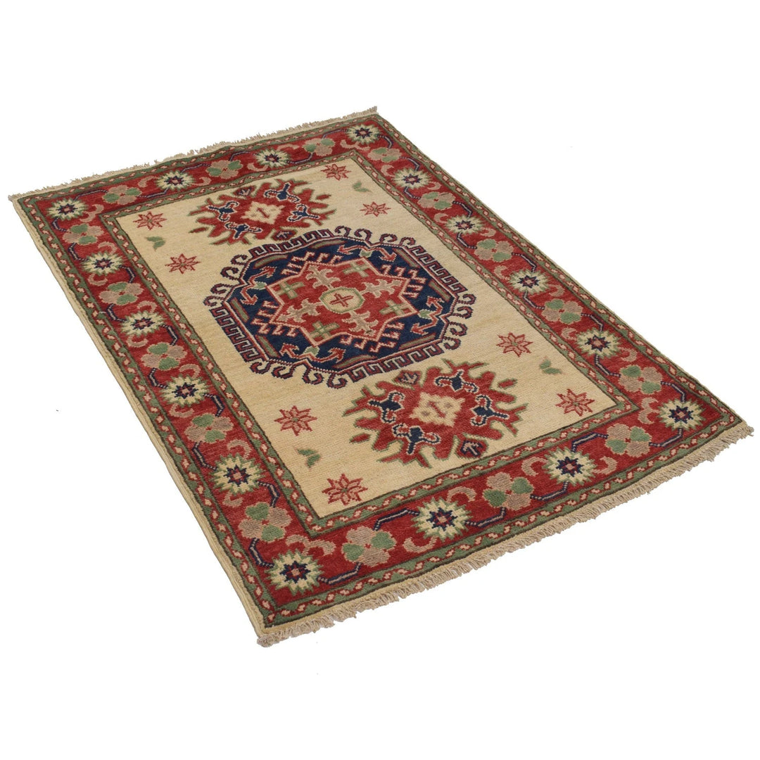 Ivory Afghan Kazak Rug 2' 11" x 4' 1" Hand-Knotted | No. AL17324