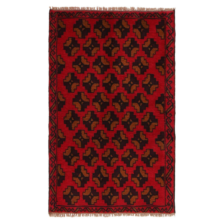 Red Afghan Baluchi Rug 2' 9" x 4' 5" Hand-Knotted | No. AL17477