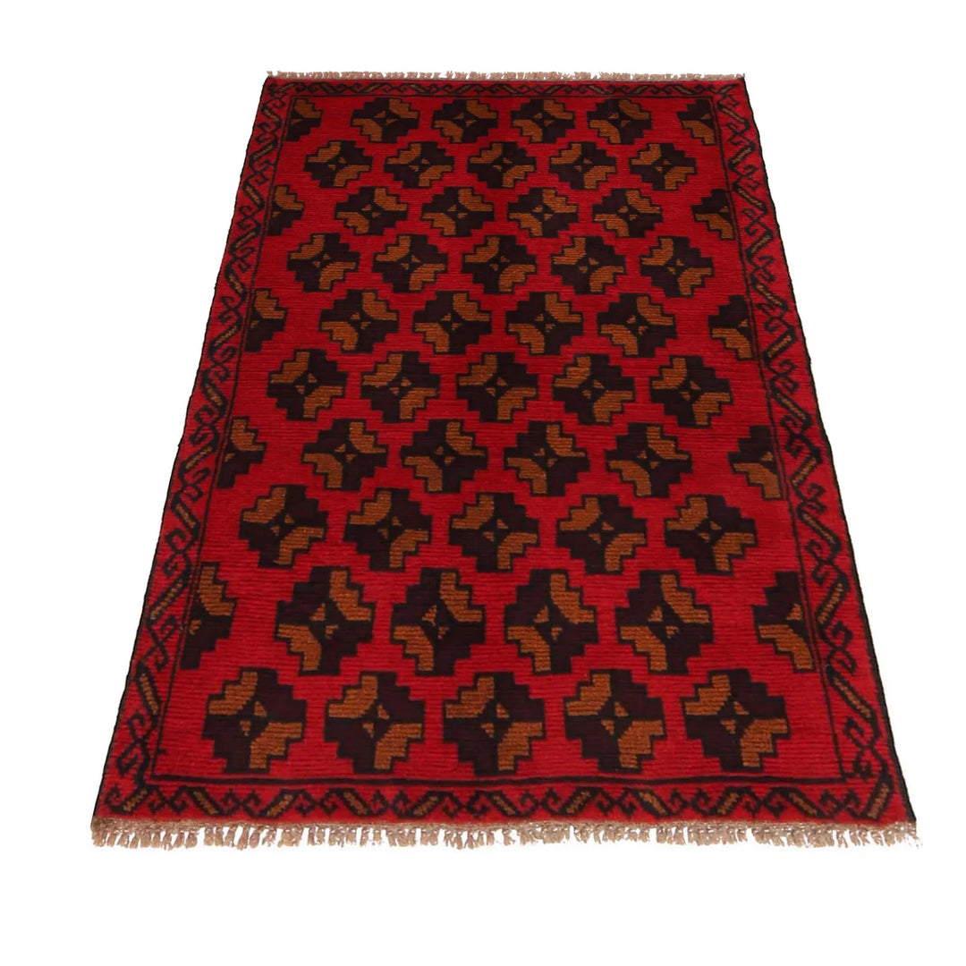 Red Afghan Baluchi Rug 2' 9" x 4' 5" Hand-Knotted | No. AL17477