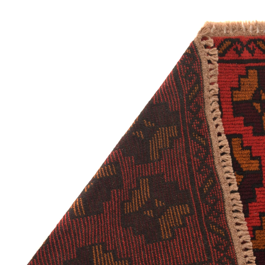 Red Afghan Baluchi Rug 2' 9" x 4' 5" Hand-Knotted | No. AL17477