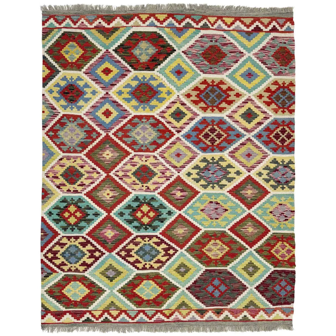 Afghan Vegetable Kilim Rug 5' 2" x 6' 5" Flat-Weave | No. AL175526