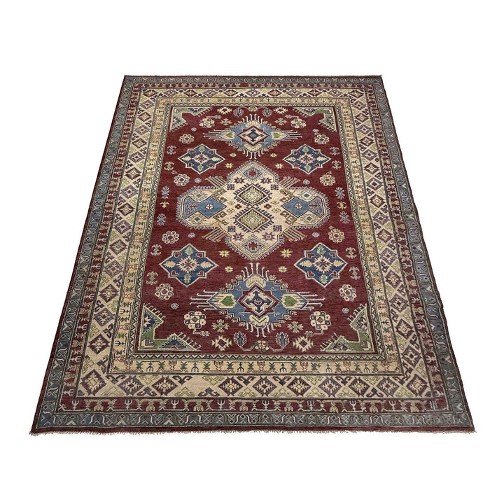 Red Afghan Kazak Rug 6'8" x 9'11" Hand-Knotted | No. AL17556