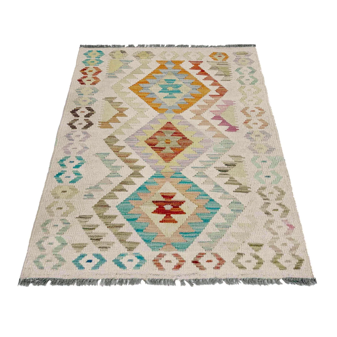 Afghan Vegetable Kilim Rug 2'7" x 3'10" Flat-Weave | No. AL175647