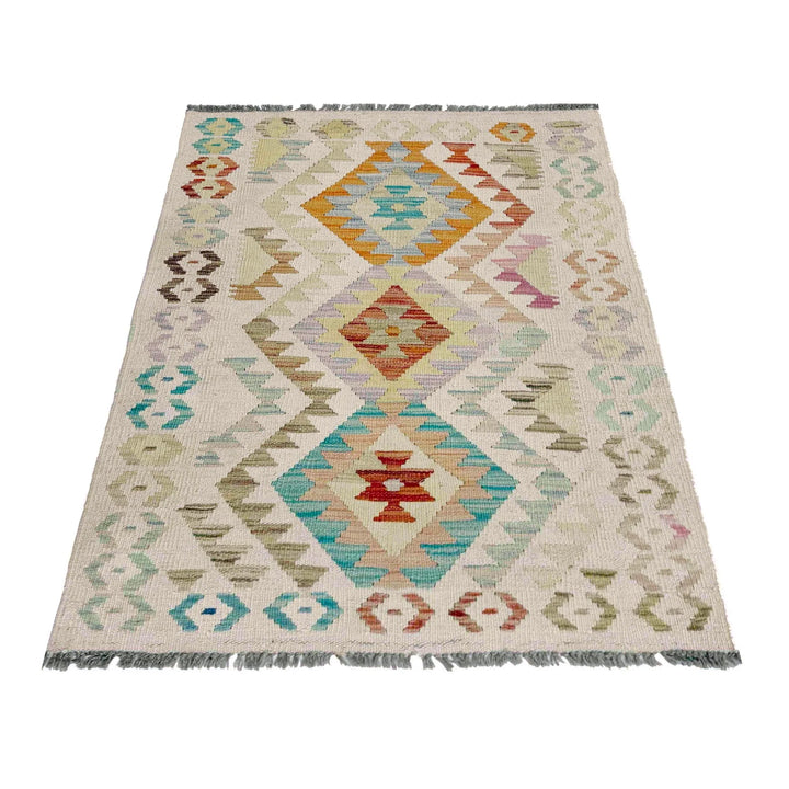 Afghan Vegetable Kilim Rug 2'7" x 3'10" Flat-Weave | No. AL175647