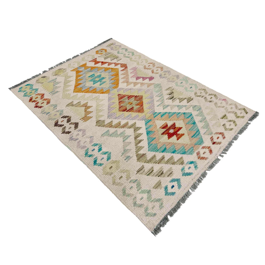 Afghan Vegetable Kilim Rug 2'7" x 3'10" Flat-Weave | No. AL175647
