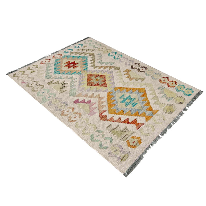 Afghan Vegetable Kilim Rug 2'7" x 3'10" Flat-Weave | No. AL175647