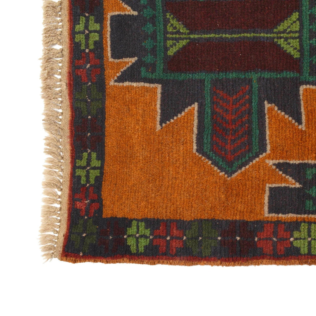 Orange Afghan Balochi Rug 2' 4" x 8' 5" Hand-Knotted | No. AL17593