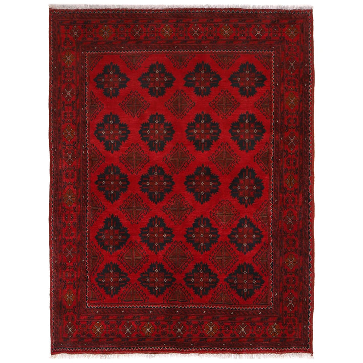 Red Afghan Khal Mohammadi Rug 5' 1" x 6' 7" Hand-Knotted | No. AL17643
