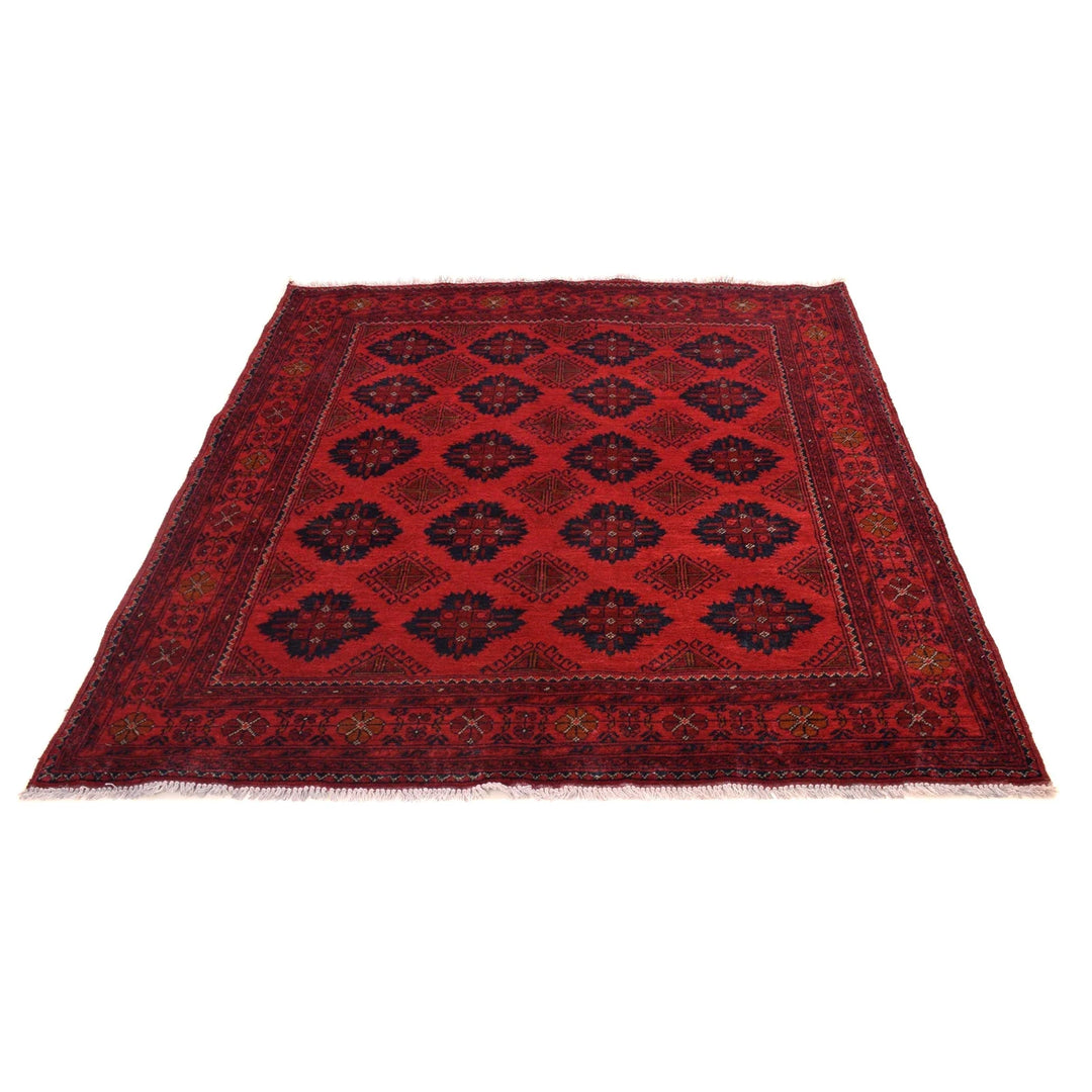 Red Afghan Khal Mohammadi Rug 5' 1" x 6' 7" Hand-Knotted | No. AL17643