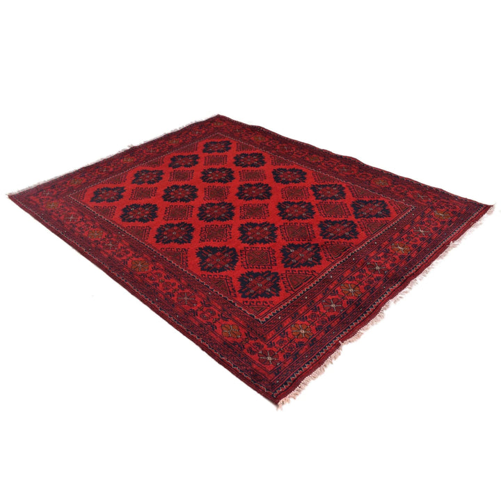 Red Afghan Khal Mohammadi Rug 5' 1" x 6' 7" Hand-Knotted | No. AL17643