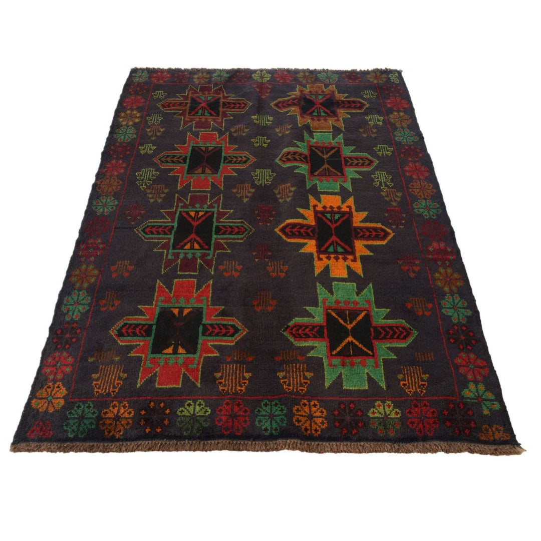 Black Afghan Baluchi Rug 3' 12" x 6' 2" Hand-Knotted | No. AL17706