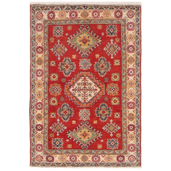 Red Afghan Kazak Rug 2' 7" x 3' 11" Hand-Knotted | No. AL17736