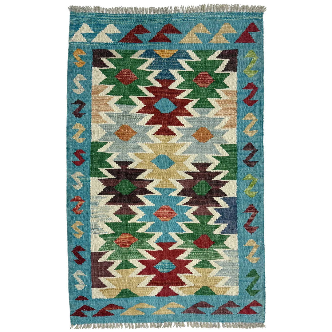 Afghan Vegetable Kilim Rug 2' 7" x 4' 1" Flat-Weave | No. AL177658