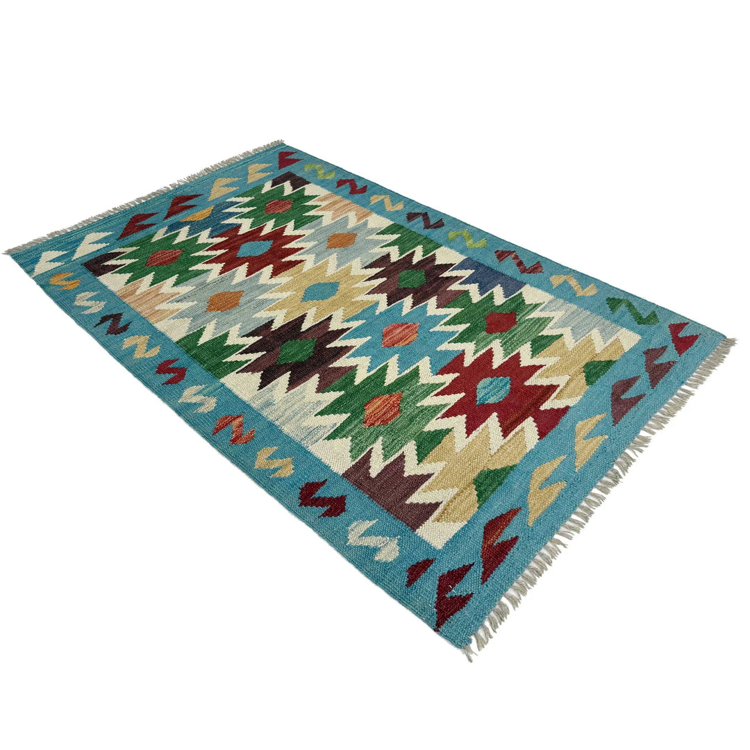 Afghan Vegetable Kilim Rug 2' 7" x 4' 1" Flat-Weave | No. AL177658