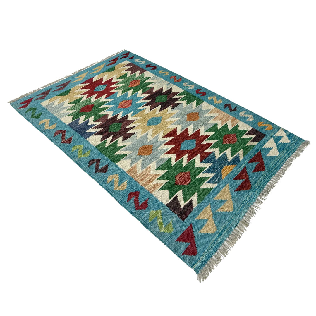 Afghan Vegetable Kilim Rug 2' 7" x 4' 1" Flat-Weave | No. AL177658