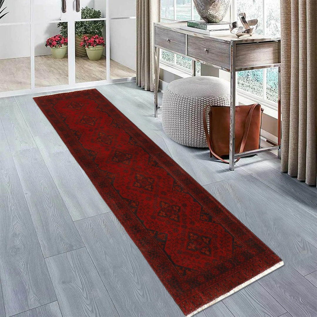 Red Afghan Khal Mohammadi Rug 2' 6" x 9' 5" Hand-Knotted | No. AL17894