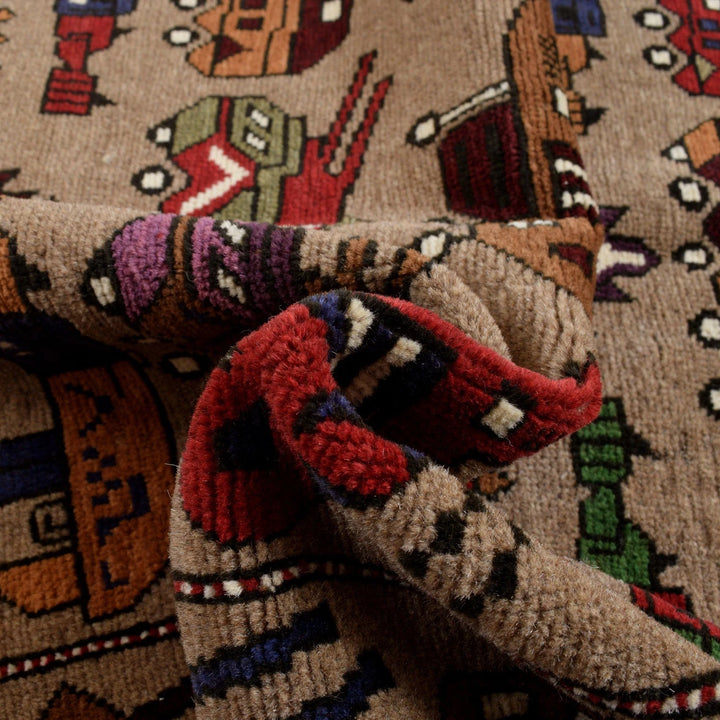 Brown Afghan War Rug 4' 0" x 6' 5" Hand-Knotted | No. AL17895