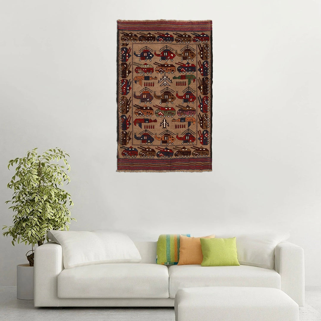 Brown Afghan War Rug 4' 0" x 6' 5" Hand-Knotted | No. AL17895