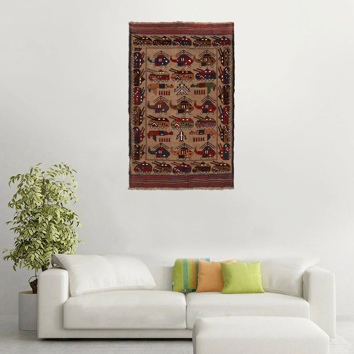 Brown Afghan War Rug 4' 0" x 6' 5" Hand-Knotted | No. AL17895
