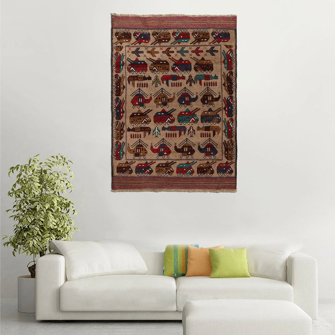 Brown Afghan War Rug 4' 6" x 6' 1" Hand-Knotted | No. AL17903