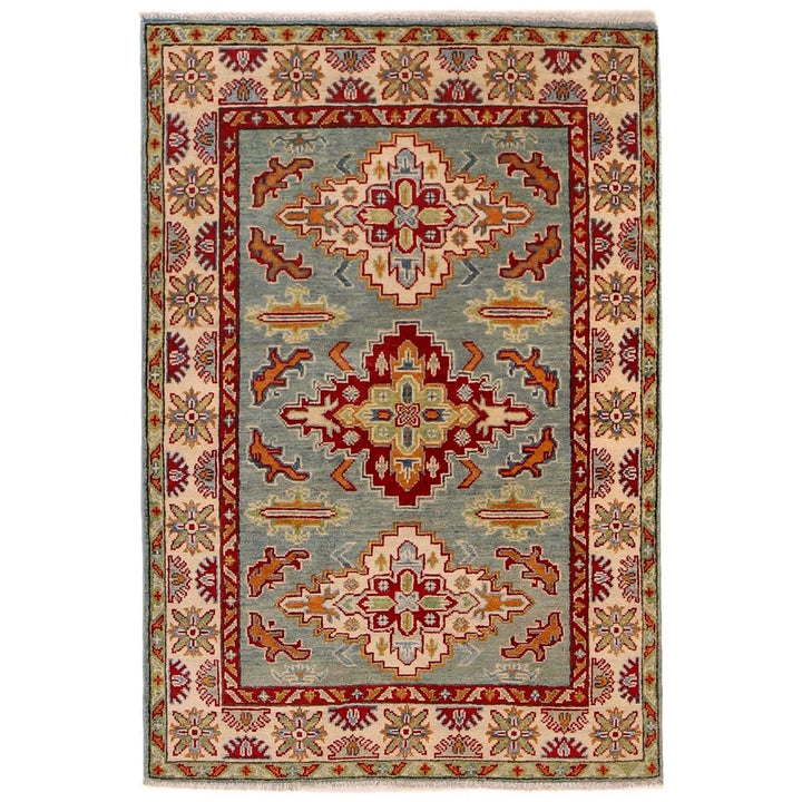 Blue Afghan Kazak Rug 3' 5" x 5' 0" Hand-Knotted | No. AL17905