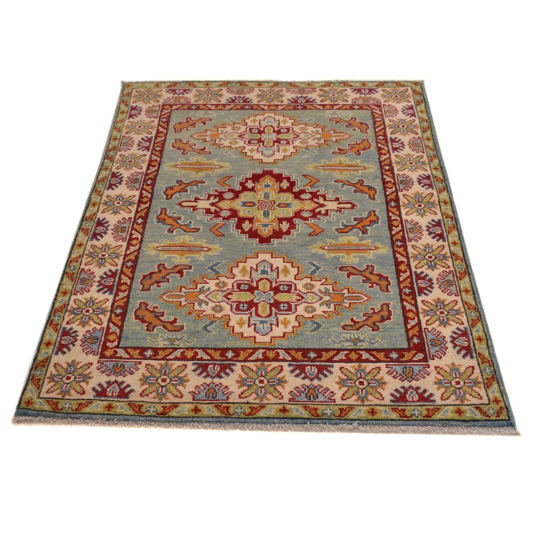 Blue Afghan Kazak Rug 3' 5" x 5' 0" Hand-Knotted | No. AL17905