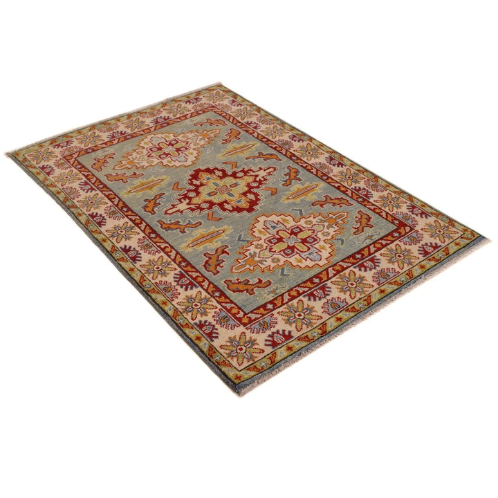 Blue Afghan Kazak Rug 3' 5" x 5' 0" Hand-Knotted | No. AL17905