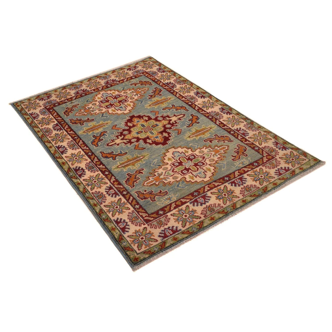 Blue Afghan Kazak Rug 3' 5" x 5' 0" Hand-Knotted | No. AL17905