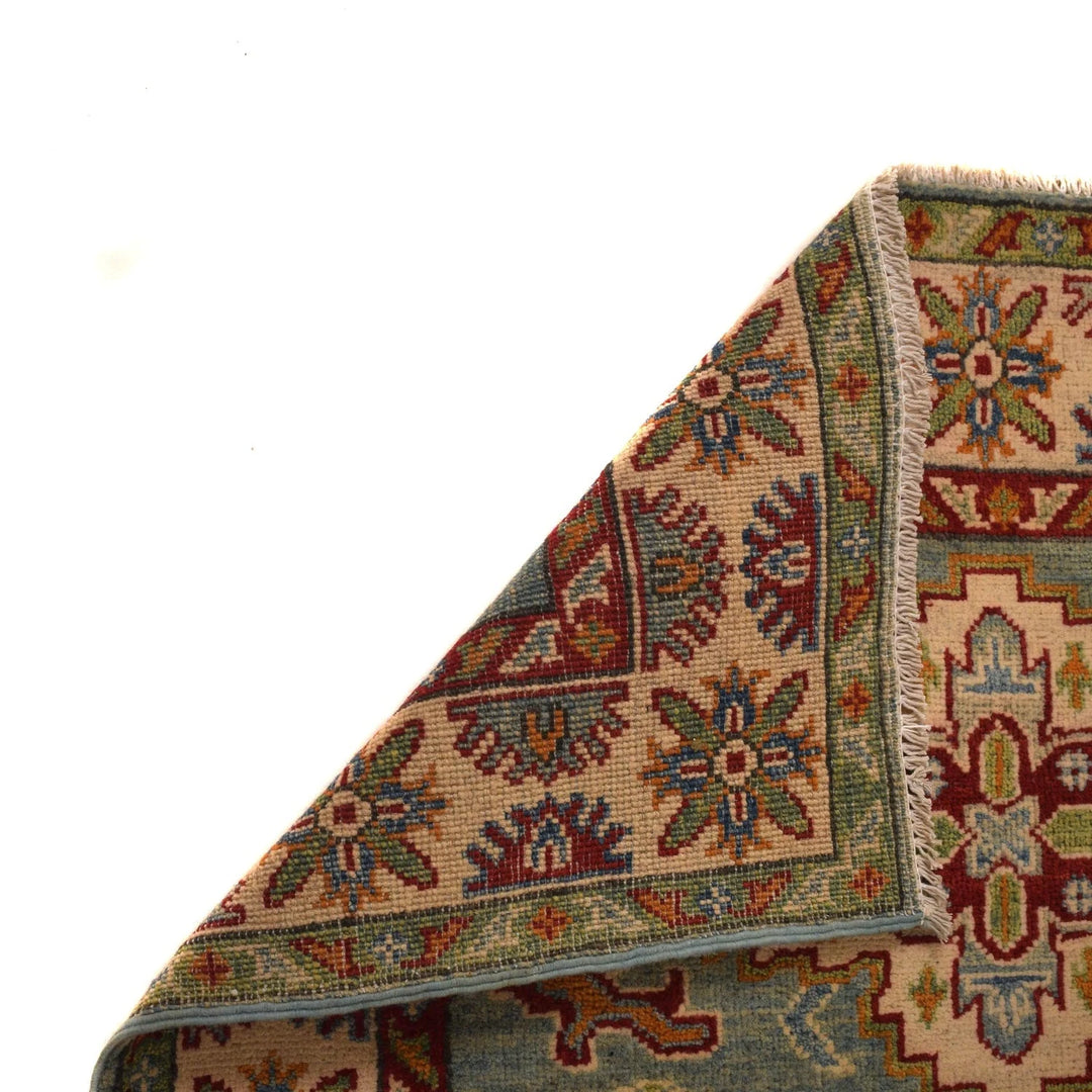 Blue Afghan Kazak Rug 3' 5" x 5' 0" Hand-Knotted | No. AL17905