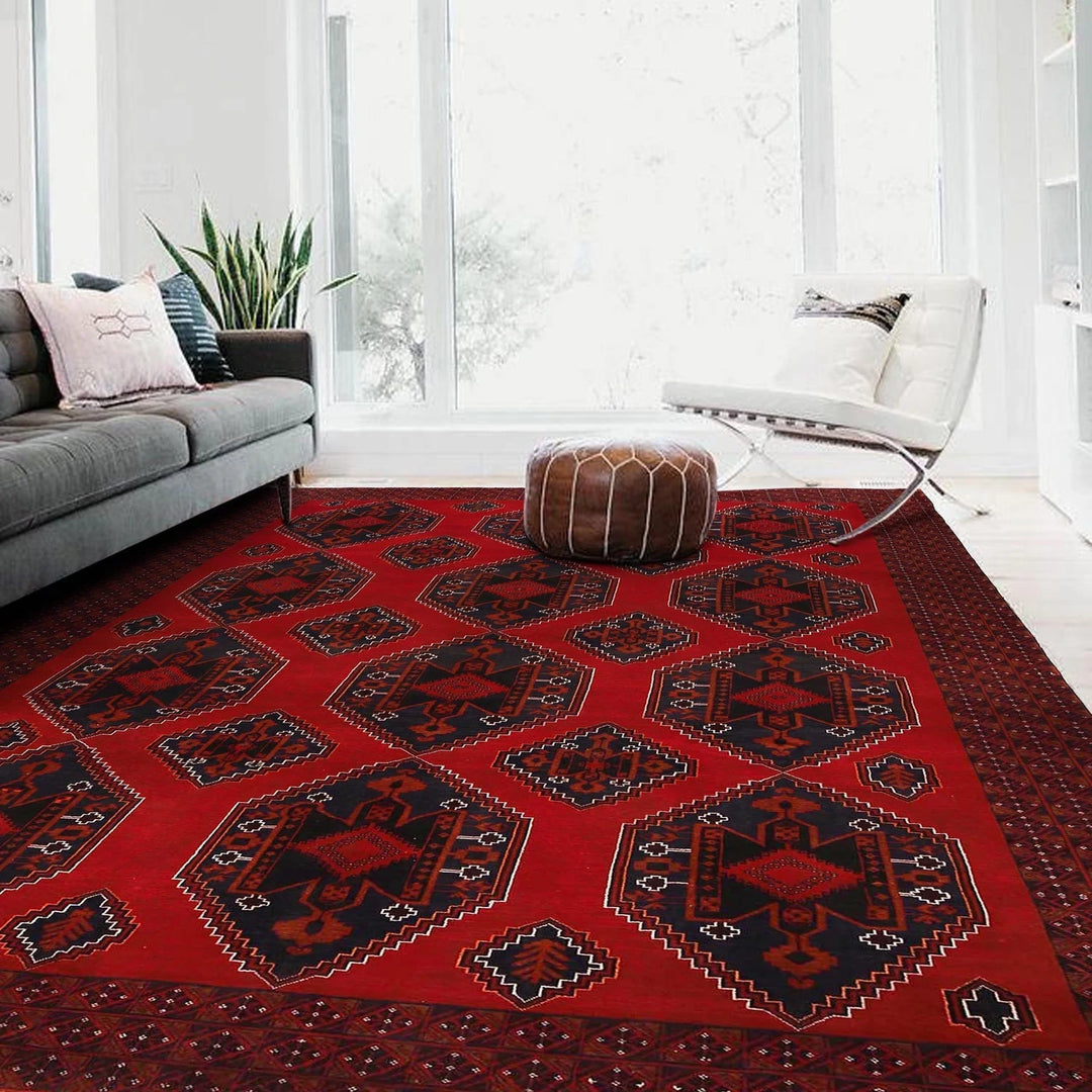 Afghan Baluchi Rug 9' 2" x 13' 1" Hand-Knotted | No. AL17926