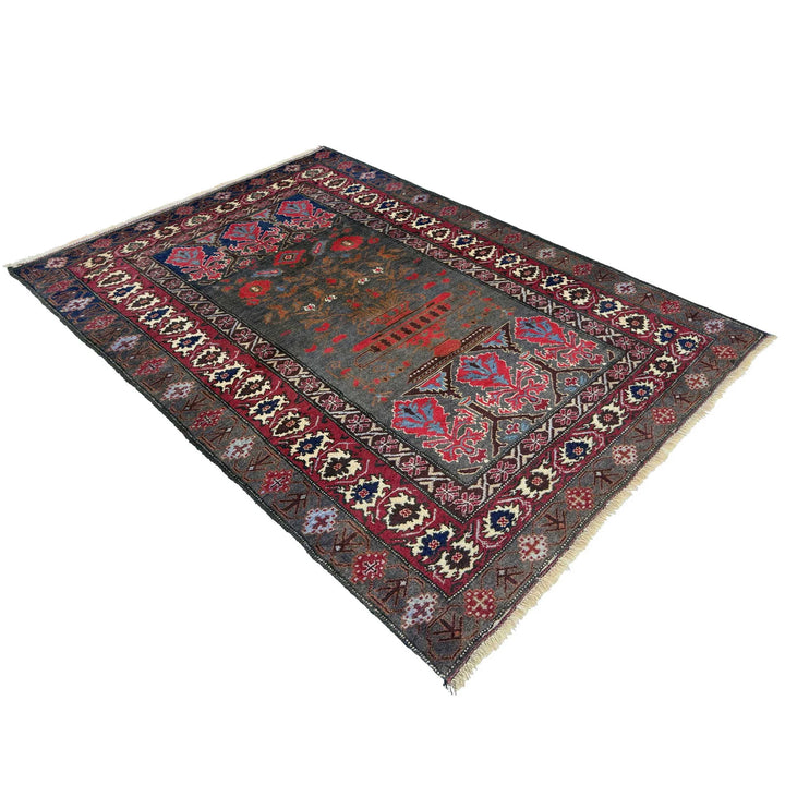 Afghan Baluchi Rug 3' 4" x 5' 0" Hand-Knotted | No. AL17957