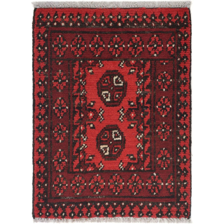 Red Afghan Oriental Rug 1' 7" x 2' 1" Hand-Knotted | No. AL17968