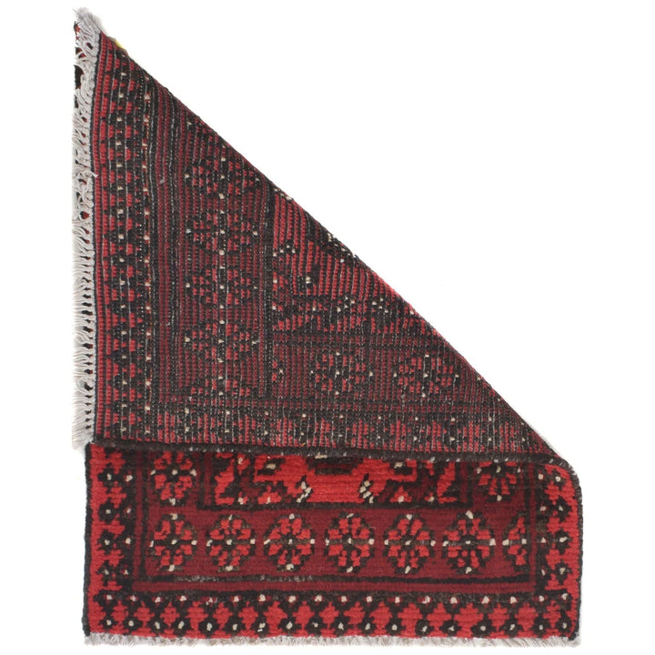 Red Afghan Oriental Rug 1' 7" x 2' 1" Hand-Knotted | No. AL17968