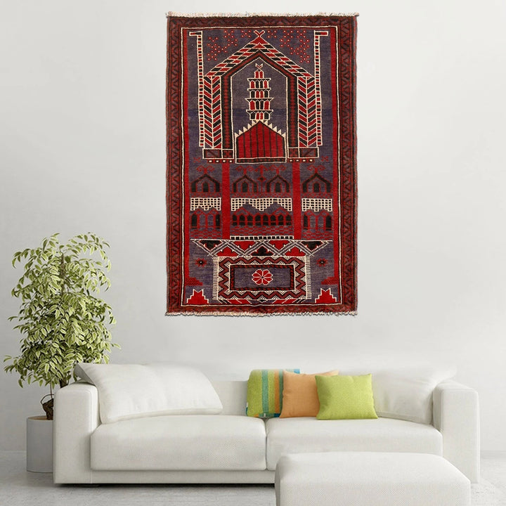 Afghan Prayer Rug 2'11" x 4'8" Hand-Knotted | No. AL18042