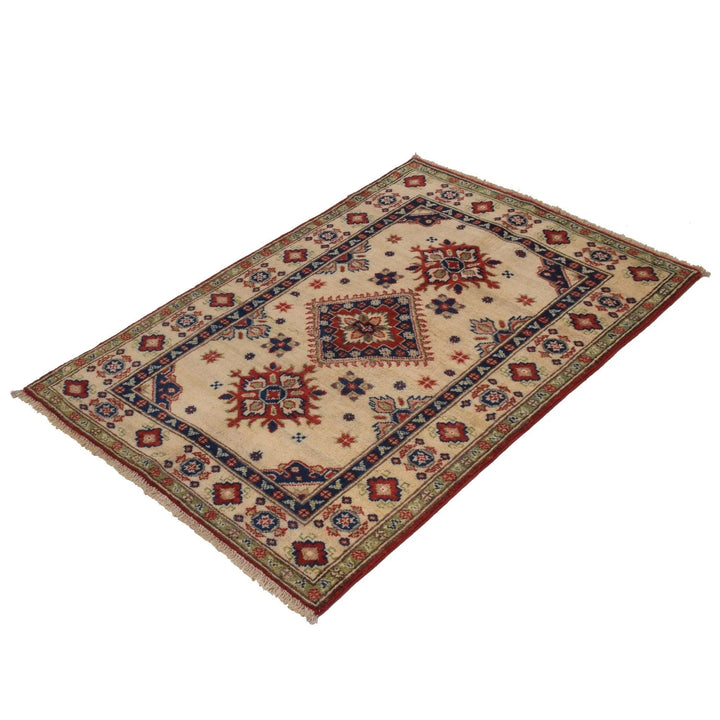 Ivory Afghan Kazak Rug 2' 9" x 3' 10" Hand-Knotted | No. AL18074